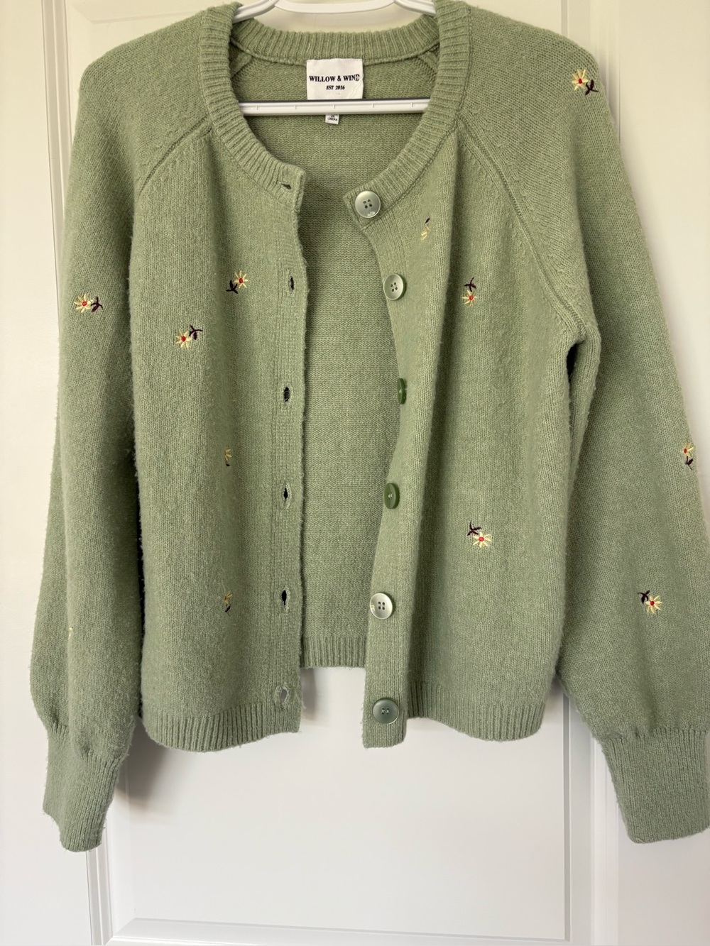 Willow & Wind Green Embroidered Button Up Cardigan Sweater - Size Medium